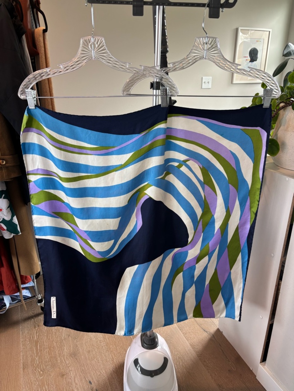 Dior Vintage Navy and Cream Silk Scarf 30”